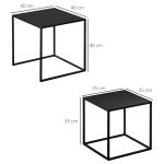 Conjunto de 2 Mesas Mesas de Centro Quadradas para Sala de Estar Estrutura de Aço Grande 40 cm Pequena 35 cm Preto