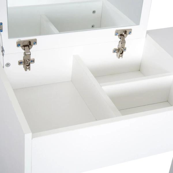 Toucador de Maquilhagem com Branco e Tampa Dobrável Mesa de Maquilhagem com Compartimentos e Gaveta 80x40x79cm Branco