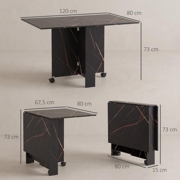 Mesa de Sala de Jantar Dobrável com Rodas Mesa Multifuncional para Sala de Jantar 120x80x73 cm Preto