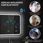 Espelho de Casa de Banho com Luz LED 80x60 cm Bluetooth 3 Cores de Luz Relógio Digital Função Antiembaciamento Memória Prata