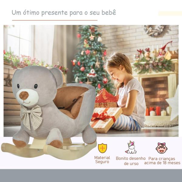 Cavalo de balanço com forma de urso para bebê acima de 18 meses com som 60x33x50