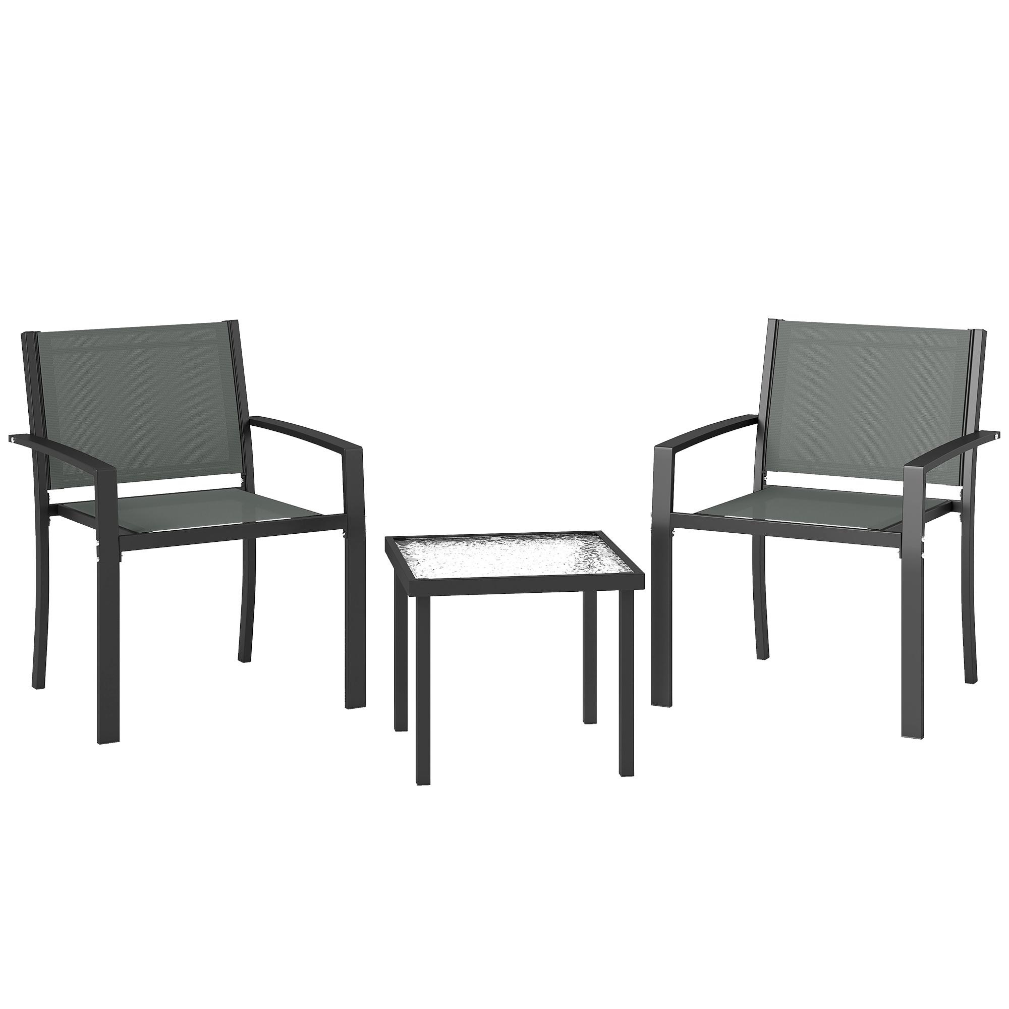 Conjunto de Mesa e Cadeiras com 3 Peças Conjunto de Jardim 2 Cadeiras de Textilene e Mesa de Vidro Cinzento Claro
