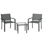 Conjunto de Mesa e Cadeiras com 3 Peças Conjunto de Jardim 2 Cadeiras de Textilene e Mesa de Vidro Cinzento Claro