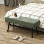 Banco de Pé de Cama em Bombazina com Assento Acolchoado, Design Capitoné e Pernas de Aço para Quarto Branco Verde