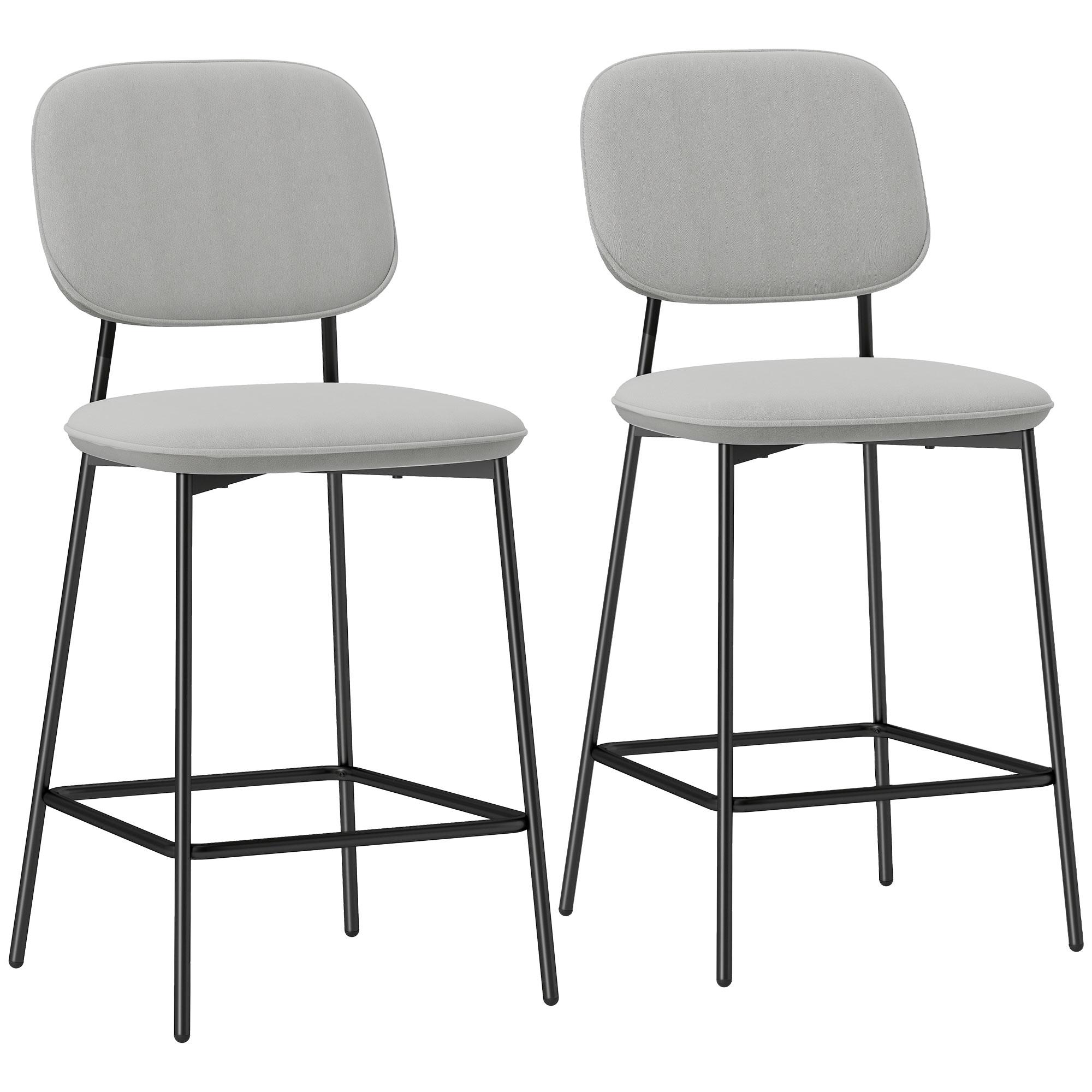 Conjunto de 2 Bancos de Bar Bancos Altos de Cozinha com Apoio para os Pés Estofados em Veludo 45x49x102 cm Cinza Claro