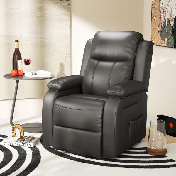 Poltrona Relax Levanta Pessoas com Controle Remoto Reclinação Elétrica de 160° Apoio para os Pés Encosto Estofado em PU e Bolsos Laterais 76x90x105cm Preto