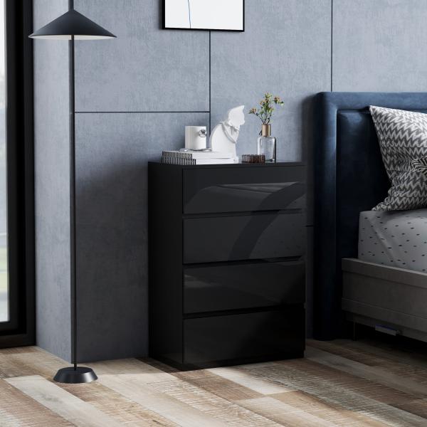 Cómoda com 4 Gavetas de Madeira Cómoda de Dormitório Cómoda Branca para Sala de Estar Estilo Moderno 55x34x80 cm Preto