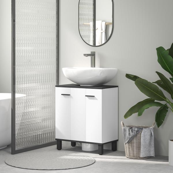 Móvel de Lavatório com 2 Portas e Prateleira Ajustável para Lavatório com ou sem Pedestal 60x34x70 cm Branco Brilhante