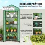 Estufa de Exterior com 4 Prateleiras e Rodas Porta Enrolável Estrutura em Aço e Cobertura de PE 140g/㎡ Anti - UV 69x50x165 cm Verde