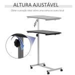 Mesa Auxiliar com Rodas Mesa para Sofá ou Cama com Altura Ajustável e Estrutura de Metal 77x40x76 - 100 cm Preto e Prata