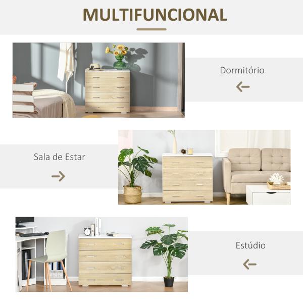 Cómoda com 4 Gavetas Cómoda Auxiliar de Armazenamento Moderna para Dormitório Corredor Sala de Estar 76x35x72cm Carvalho e Branco