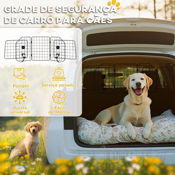 Grade de Segurança de Carro para Cães com Largura Ajustável Grade para Cães de Carro Dobrável 93 - 150x42 cm Preto