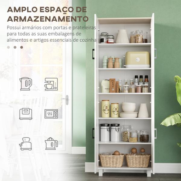 Armário de Cozinha com 4 Portas e Prateleiras Ajustáveis Anti - Tombo 60x30x170,5 cm Branco