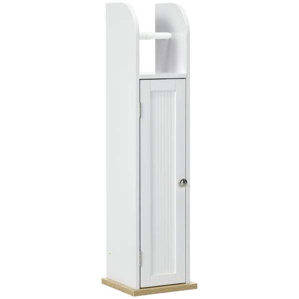 Armário Casa de Banho Armário com Prateleiras Ajustáveis e Suporte para Papel Higiénico 20x20x80 cm Branco