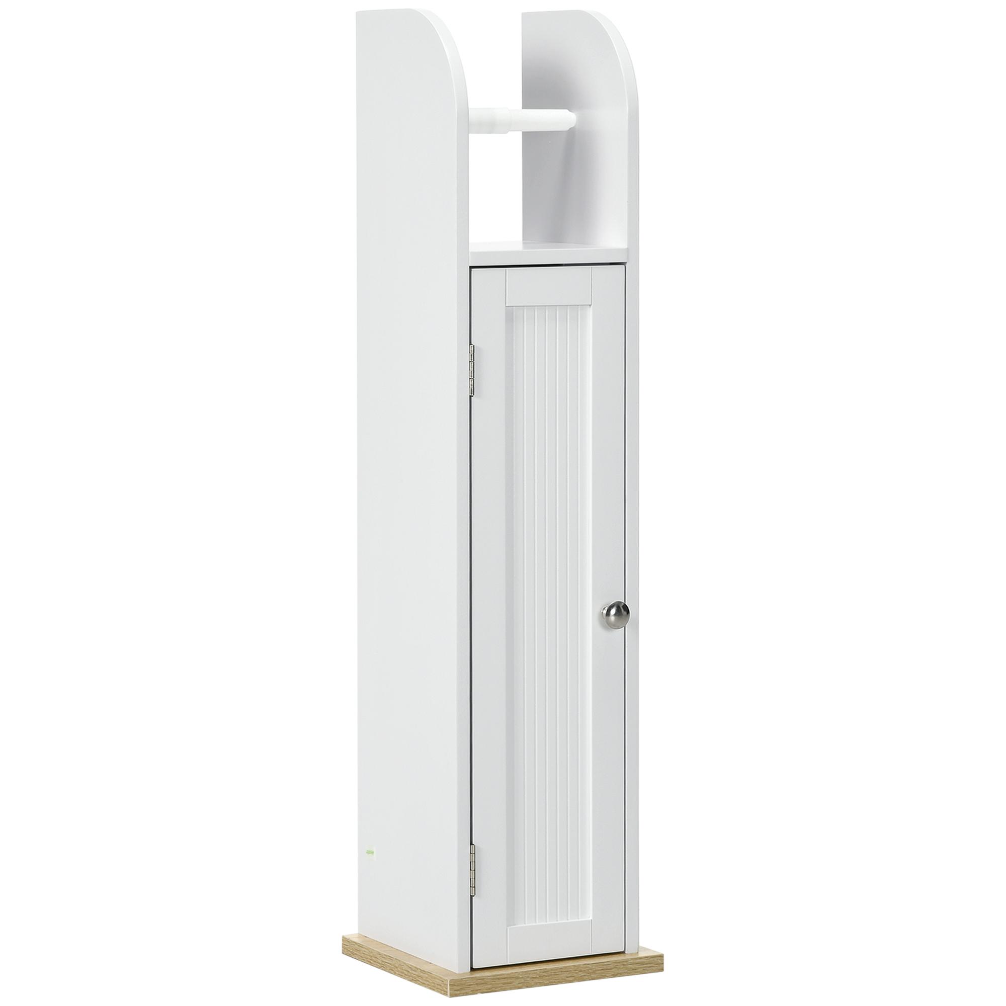 Armário Casa de Banho Armário com Prateleiras Ajustáveis e Suporte para Papel Higiénico 20x20x80 cm Branco