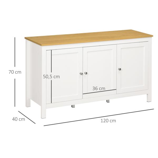 Aparador Sala de Estar com 3 Portas e Prateleiras Ajustáveis Estilo Moderno 120x40x70 cm Branco e Madeira