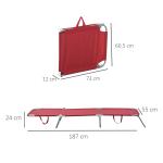 Espreguiçadeira Dobrável Espreguiçadeira de Jardim com Encosto Ajustável em 5 Posições para Terraço 187x55x24 cm Vermelho