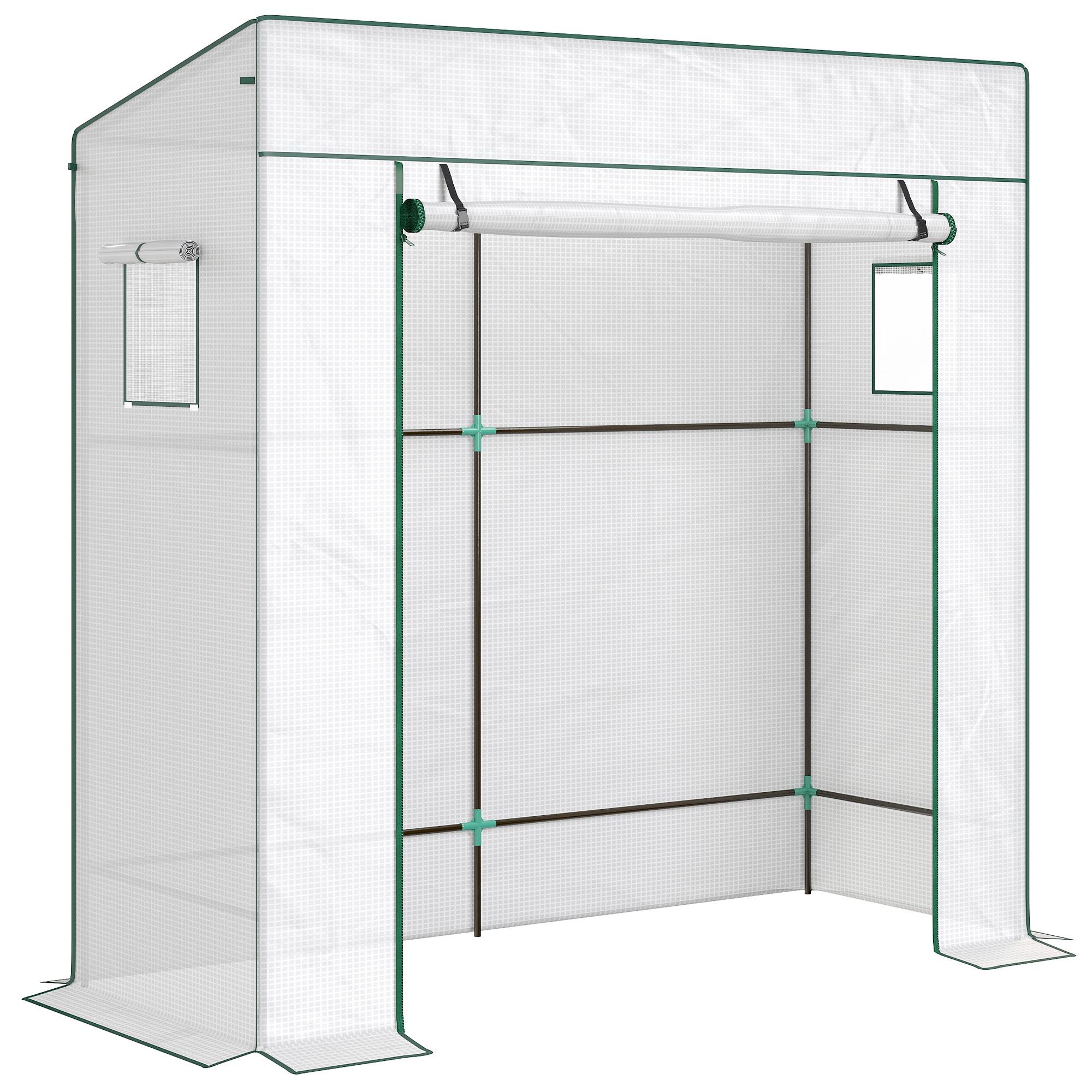 Estufa de Exterior com Janelas de Rede e Porta com Fecho de Correr para Cultivar Plantas e Flores 196x77x197 cm Branco