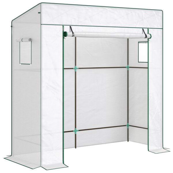 Estufa de Exterior com Janelas de Rede e Porta com Fecho de Correr para Cultivar Plantas e Flores 196x77x197 cm Branco