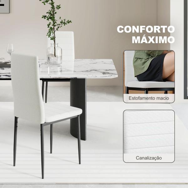 Conjunto de 6 Cadeiras de Sala de Jantar Estofadas em Linho com Pernas em Metal Cadeiras Modernas para Cozinha Quarto Suporta até 120 kg 41x50x97 cm Branco