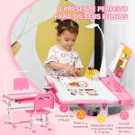 Conjunto de Secretária e Cadeira para Crianças com Altura Ajustável Mesa Inclinável Lâmpada LED 80x49,5x80 - 105cm e 36x34x60 - 73cm Rosa
