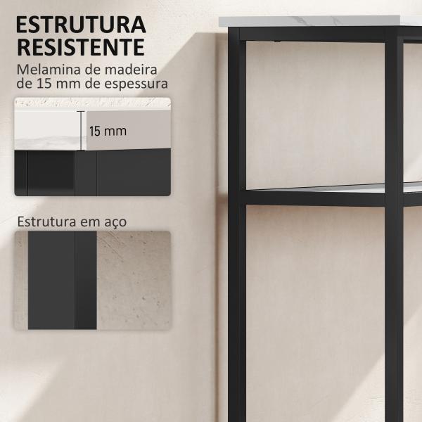 Mesa Consola Moderna Consola Estreita com Superfície com Efeito Mármore Prateleira Aberta e Estrutura de Metal 100x30x81 cm Branco