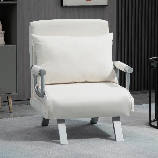 Sofá Cama Individual Sofá Cama Individual Sofá Reclinável com Almofada para Sala Quarto Carga 100 kg 65x69x80 cm Creme