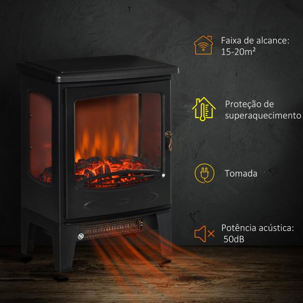 Lareira Elétrica 900W/1800W com Temperatura Ajustável e Proteção Sobreaquecimento para 20 - 25 ㎡ 39x26x54,8 cm Preto