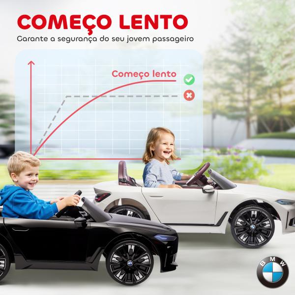 Carro Elétrico para Crianças BMW i4 12V com Controlo Remoto Música MP3 Ecrã Luzes e Cinto de Segurança 115x67x45 cm Preto