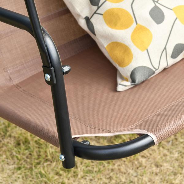 Baloiço de Jardim de 2 Lugares Baloiço com Teto Ajustável em Ângulo para Terraço Balcão Carga Máxima 200kg Aço 172x110x155cm Marrom