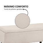 Banco de Armazenamento em Borrego Capacidade 47L Tampa Abatível e Pés de Madeira de Borracha Carga 120 kg 95x38x45 cm Bege