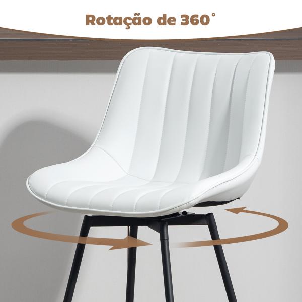 Conjunto de 2 Bancos de Bar Giratórios com Encosto Curvado e Apoio para os Pés Estofados em PU 47x54,5x97,5 cm Branco