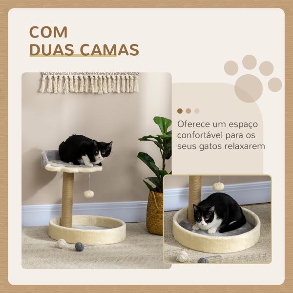 Arranhador para Gato com 2 Camas Poste de Juta Brinquedo Pendurado Ø41x44 cm Cinza Claro