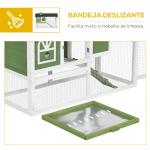 Coelheira de Madeira 120x60x79 cm Coelheira com Teto Asfáltico Bandeja Removível Escada e Chaminé para Exterior Verde