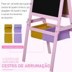 Cavalete Infantil 3 em 1 Cavalete de Arte para Crianças com Quadro Rolo de Papel e 2 Cestos 58,5x50,5x118 cm Rosa