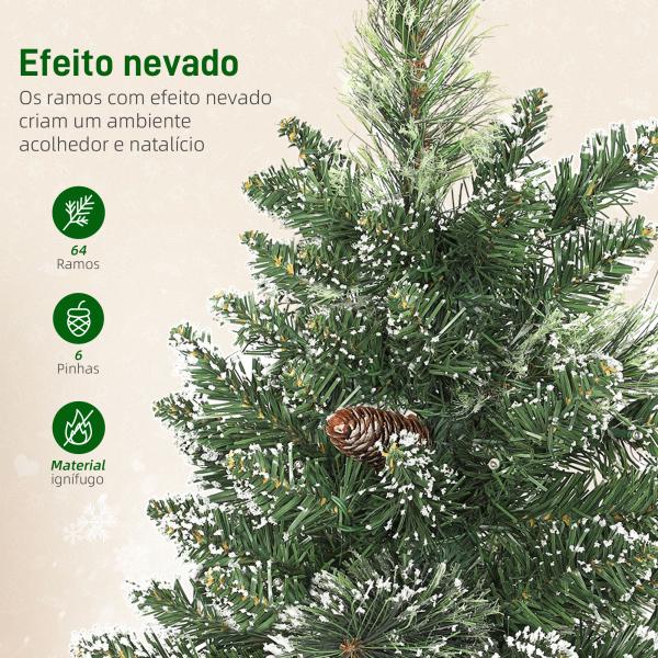 Mini Árvore de Natal Artificial com 35 Luzes LED 60 cm 64 Ramos com Neve Pinha Bagas e Base de Saco de Juta Ø41x60 cm Verde