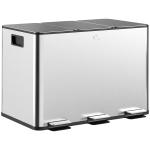 Balde de Lixo de Cozinha com 3 Compartimentos 3x10L com Pedais Tampas com Fechamento Suave e Cubo Amovível Prata