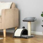 Árvore Arranhador para Gatos de 2 Níveis com Poste e Tapete de Arranhar Cama e Bola Suspensa 35,5x37x46 cm Cinza