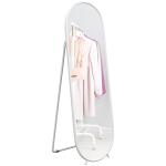 Espelho de Pé Oval 160x40 cm Espelho de Corpo Inteiro com Moldura Metálica Suporte e 2 Formas de Utilização Branco