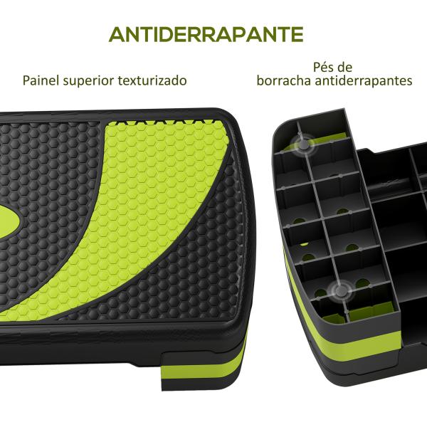 Step para Exercício Aeróbico Plataforma Step com Altura Ajustável em 3 Níveis 80x31x10 - 20 cm Verde e Preto