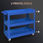 Carrinho de Ferramentas com Rodas 3 Prateleiras de Armazenamento e Alça Lateral 83x35,3x76 cm Azul