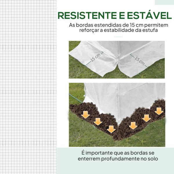 Cobertura de Estufa de Túnel 3x2x2m Cobertura de Substituição de Estufa Polietileno com 6 Janelas e Portas Enroláveis Branco