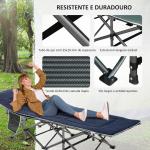 Cama de Campismo Dobrável com Almofada Bolso Lateral e Bolsa de Transporte 188x64,5x53 cm Preto e Azul Escuro