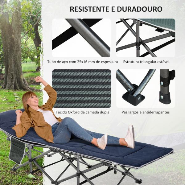 Cama de Campismo Dobrável com Almofada Bolso Lateral e Bolsa de Transporte 188x64,5x53 cm Preto e Azul Escuro