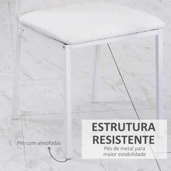 Conjunto de 4 Cadeiras de Sala de Jantar, Cadeiras Modernas para Cozinha, Encosto Alto com Costuras Decorativas em Forma de Diamante, Estofadas em Pele Sintética, Pernas de Aço, Suportam até 120 kg, Branco