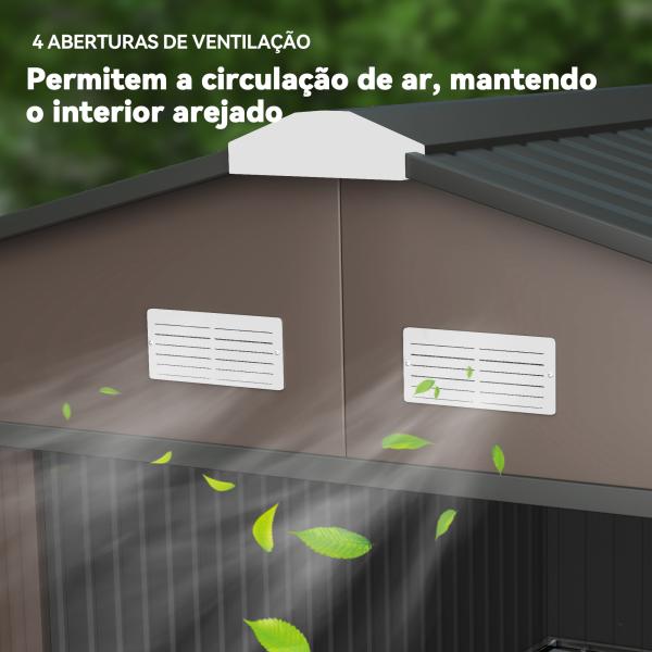 Abrigo de Jardim Exterior para Armazenamento de Ferramentas com 4 Janelas 12,4 m² 340x386x200 cm Castanho