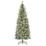 Árvore de Natal Nevada Artificial 180cm com 300 Luzes LED Branco Quente 618 Ramos Ignífugos de PVC Decorações Incluidadas e Base Dobrável Ø65x180cm Verde