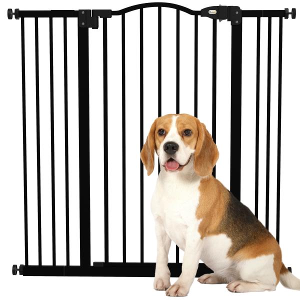 Barreira de Segurança para Cães com Largura Ajustável 74 - 100 cm e Extensões para Escadas e Portas Preto