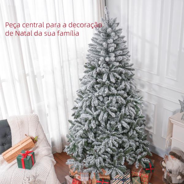 Árvore de Natal Artificial Nevado 210cm com 1021 Ramos e Suporte de Metal Árvore Natalina Nevado para Interior Verde