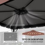 Toldo de Substituição para Pérgola 300x300 cm com Duplo Teto e 8 Orifícios de Drenagem Marrom